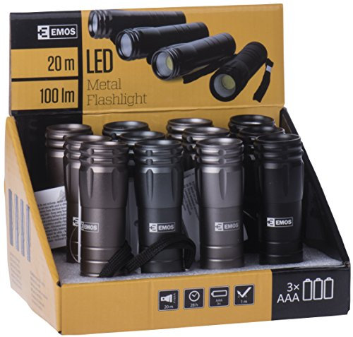 Les emos p4705, lampe de poche LED – 3 W cob pour 3 x AAA, 12 pièces, aluminium, Black, Grey, 2,8 x 10,16 cm
