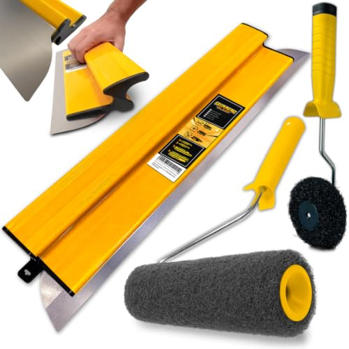 3-in-1 Set: Flächenspachtel 60 cm + Spachtelwalze 25 cm + Eckwalze – Glättspachtel mit austauschbar Edelstahlklinge und ergonomischer Griff– für Gipskartonfugen, Spachtelmasse, Trockenbau