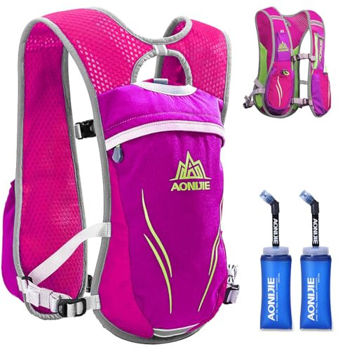 TRIWONDER Ultraleicht Trinkrucksack, 5.5L Laufrucksack, Trailrunning Rucksack, Hydration Pack im Freien für Laufen, Marathon, Radfahren (Rosenrot - mit 2 weichen Wasserflaschen (350ml))