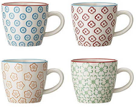 BLOOMINGVILLE Tazas de Café Emma - Tazas para Espreso Doble ø 7,5 x H 7,5 cm, Azul Rojo Naranja Verde, Cerámica, Juego de 4