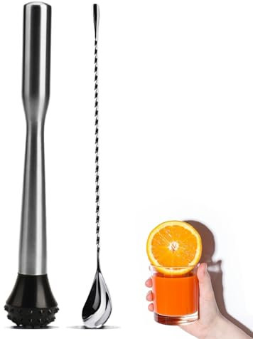 LEGERM Stößel für Cocktails with 1 Barlöffel, Cocktail Stößel Edelstahl, Cocktail Stampfer Zum Mixen von Mojitos und Cocktails, Cocktail Zubehör, 30.5cm