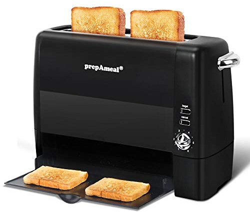 prepAmeal Long Slot Toaster 2 Slice Toaster with 6 Shade Settings, Bagel/Cancel, Extra Wide Slots, Removable Crumb Tray, for Bagels, Waffles, Breads, Puff Pastry, Snacks (2-Slice, Black)