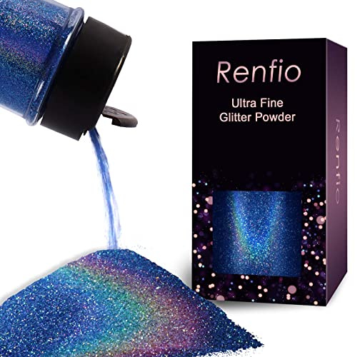 Renfio Holografiskt ultrafin glitterpulver, metalliskt hartsglitter 60 g (23 oz) PET-flingor hantverk paljetter 0,04 mm 0,2 mm epoxy-chip flingor för tumlare slime – laser havsblå
