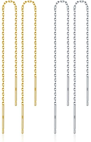 LINGBG JEWELRY Schmuck 925 Sterling Silber Einfädler Ohrringe Lange Kette Ohrringe Einfädler Tropfen Ohrringe für Frauen Leichte Minimalistische Schmuck