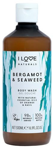 I LOVE Naturals Bergamot & Seaweed Body Wash with Orange & Basil Essential Oils, Silky Smooth Skin Formula, Moisturising Vegan-Friendly Shower Gel with Natural Ingredients 500ml