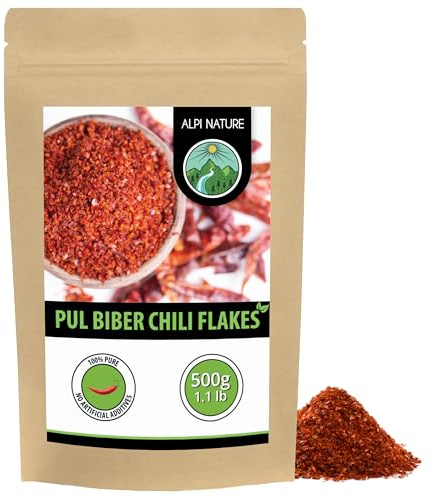Alpi Nature Pul Biber Chiliflingor 500g, Pul Biber Chili Flingor, Krossad Chilipeppar för Matlagning