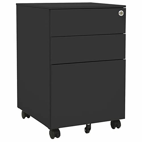 MOONAIRY Aktenschrank mit Rollen, Metallschrank, Werkstattschrank, Werkzeugschrank, Büroschrank, Lagerschrank, Garagenschrank, Stahlschrank, Anthrazit 39x45x60 cm Stahl