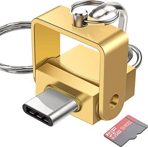 Lector de Tarjetas Micro SD/TF, Lector de Tarjetas USB C, Adaptador USB C a Micro SD Lector de Tarjetas de Memoria, Compatible con MacBook, Teléfonos Galaxy Android y Más (Dorado)