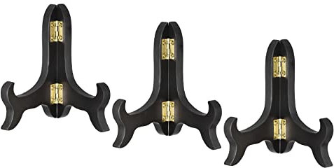 sourcing map 3pcs 4 Easel Plate Holder, Wooden Folding Display Stand Black for Decorative Picture Frame