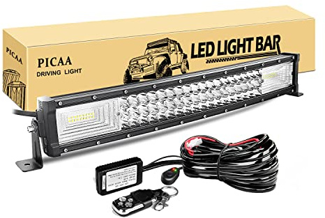 PICAA Barre LED,7D Triple Rangée Incurvé 22pouces 53cm 270W Rampe a LED | étanche IP67,Barre Lumineuse,avec 12V stroboscopique faisceau de câblage kit, hors route Voiture Véhicules 4x4 SUV ATV Camion