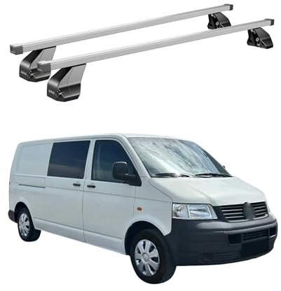 OMAC Dachträger Querträger Stahl für VW Transporter T5 2003-2015 – Abschließbar – City-Crash-getestet – DIN 75302:2019 – ISO/PAS 11154:2006 – Max. 75 kg Silber