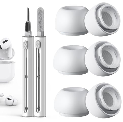 Ersatz-Ohrstöpsel für Airpods Pro 1/2 aufsätze mit Loch zur Geräuschreduzierung, Airpods Reinigungsset mit 3 Paar Silikon-Ohrstöpsel für Airpods Pro 2/1 die Ladehülle case, 3 Größen (S/M/L)-Weiß