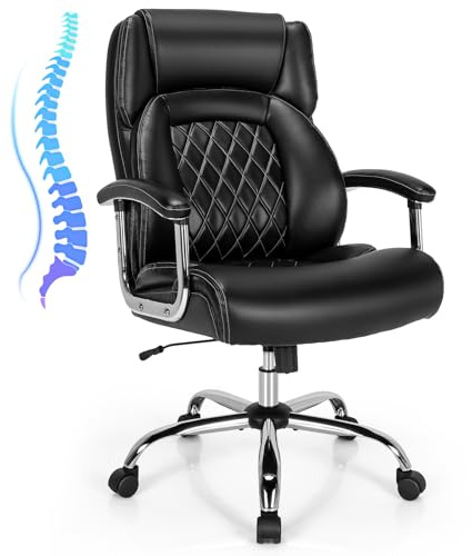 SFAREST 500LBS PU Leather Office Chair, Height Adjustable Big and Tall Executive Chair with Rocking Backrest & Padded Armrest, 360° Rotating Computer Desk Chair for Home Office Work