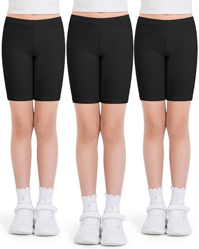 Auranso Girls Cycling Shorts 10-12 Years PE Dance Short Leggings Kids Summer Over Knee Half Length Cycle Shorts 3 Pack Black