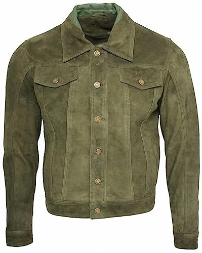 Herr lastbilsförare vardaglig get mocka läder skjorta jeansjacka, gRÖN, L