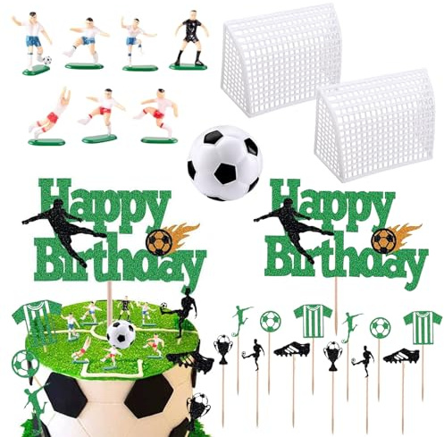 SPERMUOY Fußball Tortendeko Set, 23 Stück Geburtstagstorte Topper Dekoration für Kinder, Jungen Geburtstag Party Cupcake Toppers
