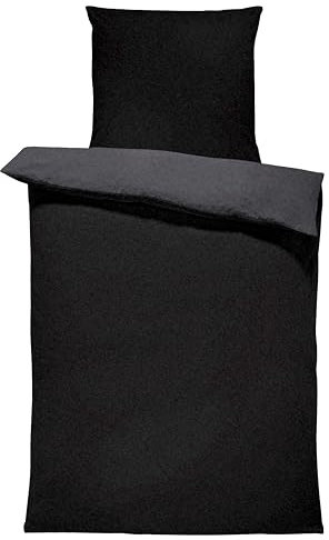 one-home Winter Bettwäsche Doubleface Uni Wende kuschelig flauschig warm weich Fleece, Größe: 135x200 cm, Farbe: schwarz/anthrazit