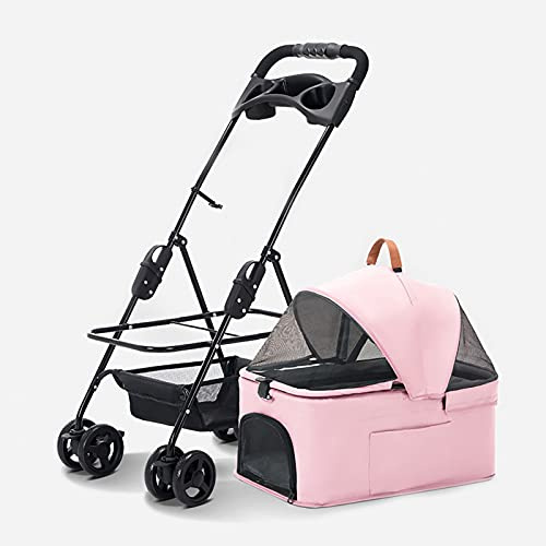 Haustier-Reise-Kinderwagen, Hunde-Kinderwagen for Hunde, zusammenklappbarer Transportwagen, blau (Color : Roze)