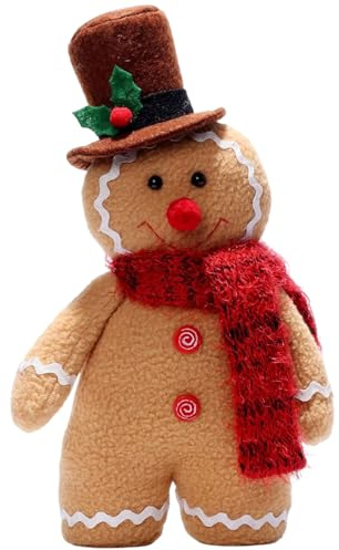 Wedhapy Lebkuchenkissen, Lebkuchenmann-Kissen, Lebkuchen-Plüschfrauentyp, Weihnachten, 30,5 cm, Hut, Cartoon-Lebkuchen-Dekor, niedliche Vliesharz-Lebkuchen-Weihnachtsdekoration, Geschenk für Kinder