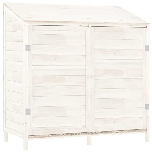Gecheer Massives Tannenholz Geräteschuppen Weiß, Outdoor Storage for Garden Tools and Equipment