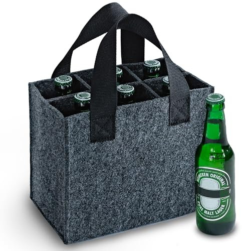 Easy and Green Flaschenträger aus Filz Made in Germany - Flaschentasche für 6 Flaschen [25 x 21 x 15cm] aus Upcycling rPET Mit Stabilem Herausnehmbarem Einsatz