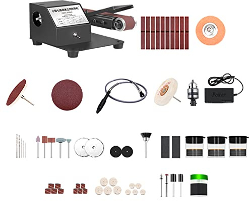 HUIOP Mini ponceuse à bande verticale et horizontale 250 W, ponceuse électrique, polisseuse, ponceuse, meuleuse, petite machine à ceinture de sable, réglage à 7 vitesses avec