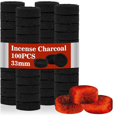 50PCS Hookah Charcoal Briquettes - Charcoal Tablets Incense Burner Hookah Coals Charcoal Burning Discs Resin Burner Natural Charcoal Instant Fire Grilling Quick Light Hookah Shisha Supplies