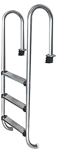 Edelstahl Poolleiter, Schwimmbeckenhandlauf mit Anti-Rutsch-Schutz, Durchmesser 42mm, Rohrwandstärke 1mm, muss eingelassen werden/Silber / 3 Stufen
