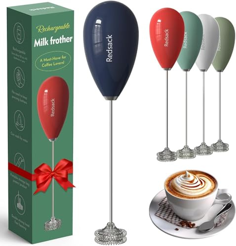 Redsack Waterproof Electric Whisk Milk Frother Handheld – USB Rechargeable Hand Whisk Electric Coffee Frother for Kitchen, Traveling – Double Coil Frappe Maker Coffee Stirrers with Portable Bag-N.Blue