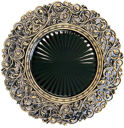 CN.JIAHE 13inch Round Plastic Charger Plates,Set of 8,Charger Plates for Dinner,Wedding,Party,Event Decoration. (Black gold edge) …