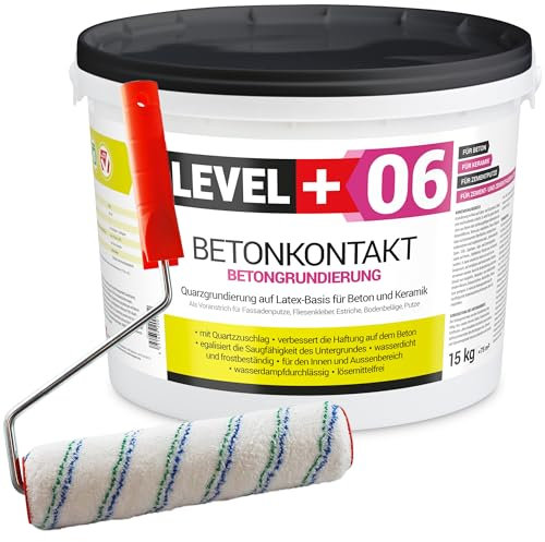 Level+06 Betonkontakt 15 kg Haftbrücke Haftputzgrund Putzgrund Betonuntergründe Betonfarbe+ Farbroller 25cm mit Bügel Set