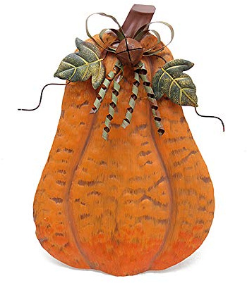 K KILIPES Decorazione autunnale – Zucca piatta in metallo per interni ed esterni, decorazione autunnale, 34,3 cm di altezza, rustica, decorazione per cortile, giardino, prato, zucca autunnale,