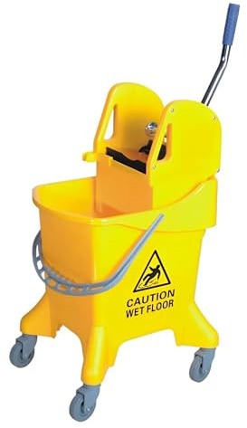 CVS2020.COM Commercial Mop Bucket with wringer 31 Liter with Ergonomic Design, Efficient Cleaning System, Easy Filling & Emptying, Cleaning Trolley on Wheels (Yellow, 31L)