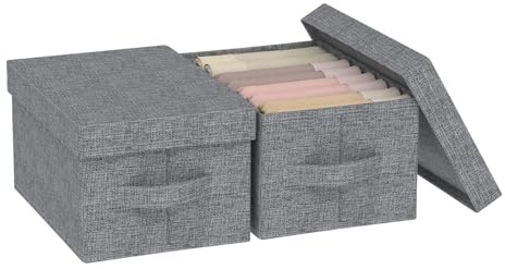 ENUMAIL 2er Cesto Portaoggetti, Cubo di Stoccaggio in Tessuto con coperchio, Organizzatore di Vestiti con Maniglia, Utilizzato in Camera da Letto o Soggiorno, 33x23x18cm, Grigio