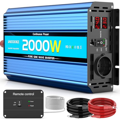 Convertisseur 24v 220v Pur Sinus 2000W/4000W Transformateur de Tension 24v 230v Onduleur Inverter avec Télécommande Prises AC Ports USB pour Camion,Voiture, Caravane, Bateau, Camping, Voyage