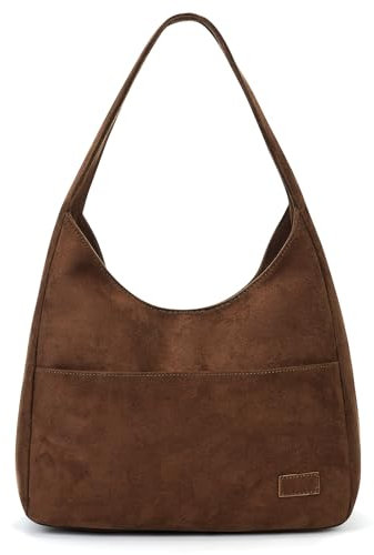 GSenhui Wildleder Tasche Damen Uni Tasche Tote Bag Handtasche Schule Tragetasche Hobo Bag Damen Umhängetasch Ledertasche Beuteltasche Braun