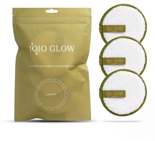 JoJo Glow Reusable Makeup Remover Pads (Pack of 3), Green – Microfibre Facial Cloths | Sustainable, Cruelty-Free, Chemical-Free Eye Makeup Removal with Water Only