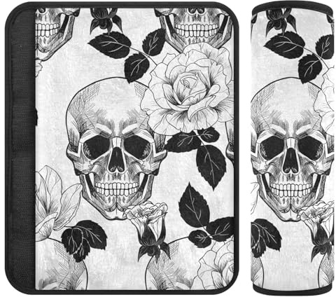 Classic Skull - Acolchado suave para cinturón de seguridad, acolchado con algodón, almohadillas para correa de mochila, almohadilla para cinturón de seguridad para niños, paquete de 2