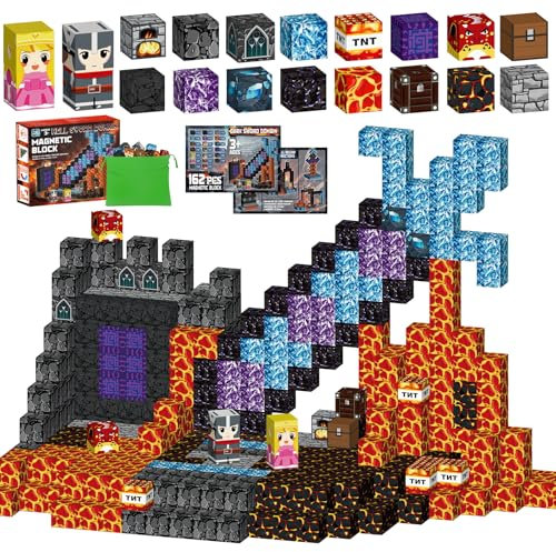 Zhmenge 162 Stück Magnetische Bausteine,Baue Mine Magnet Welt Set,Magnet Bausteine,DIY Magnetspielzeug für Kinder,Magnetbausteine Blöcke MagnetSpielzeug für Geschenk ab 3 Jahre Junge Mädchen (2CM)