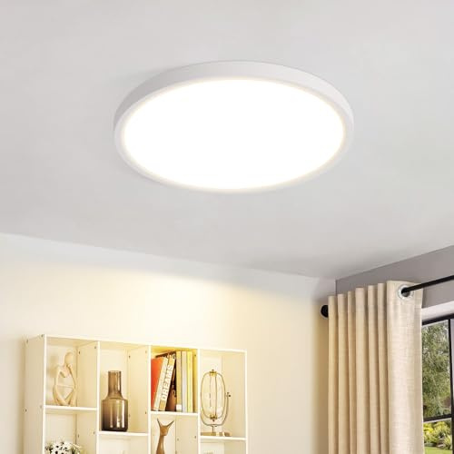 muyuua Deckenlampe LED Deckenleuchte Flach - Rund Badezimmerlampe 18CM IP44 Wasserdicht Badlampe Küchenlampe Decke Weiß Flurlampe 15W Augenschutz 3000K Warmweiß Schlafzimmerlampe für Bad Küche Flur | Badezimmerlampe Rhombenplatte 15W Küchenlampe Schlafzimmer weiß Deckenbeleuchtung Flurlampe Decke Badlampe 3000K Küche Flur