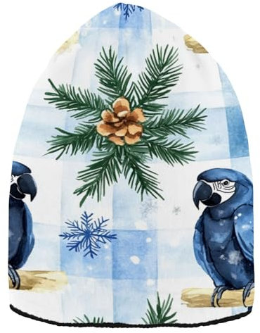 EtherSpher Bonnet de Noël en jacinthe noir pour homme et femme, Noires jacinthe Macaw Buffalo Plaid Flocons de neige Noël, taille unique