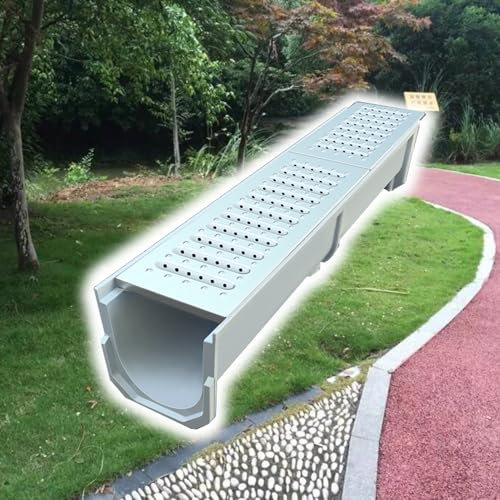BomDog Abflussgitter Für Schmale Rinnenrinne Für Den Garten, Auffangbecken Mit Rundem Lochrost, Rechteckiges Abflussgitterset/100X21X20Cm(39 3/8 X 8 1/4 X 7 7/8In)