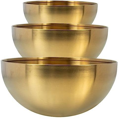 GRIRIW 3pezzi Ciotole Insalata in Acciaio Inossidabile Scodelle Rotonde Multiuso per Frutta Snack e Dessert Bocce Food per Casa e Ristorazione