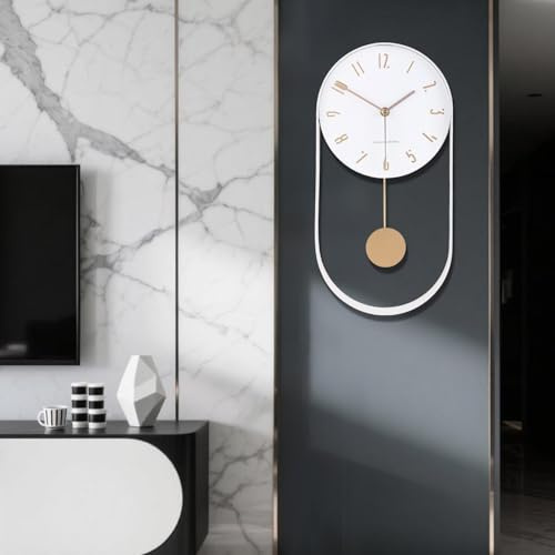 EMITDOOG Grande orologio da parete – moderno orologio da parete a pendolo decorativo e unico telaio in metallo, con quadrante da 20,3 cm, design contemporaneo e minimalista, funzionamento silenzioso a