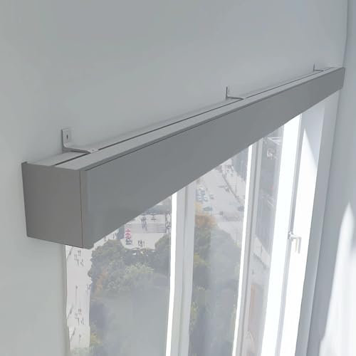 Generisch Aluminium-Vorhangschiene und Volant mit Querbehang, Decken- oder Wandmontage, Fenstervorhang, Einzelschiene für Wohnzimmer und Schlafzimmer, Grau, 4,0 m