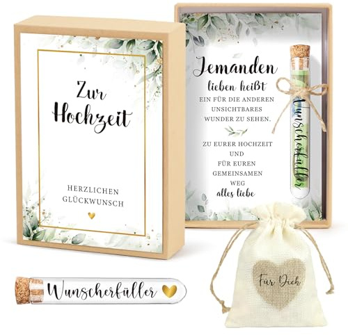 BOFUNX Hochzeitsgeschenke für Brautpaar Geldgeschenk Hochzeit Geld Geschenk Box Inklusive Hochzeitskarte Geschenkbox Kunststoff Reagenzglas Jutesäckchen zur Hochzeit Verlobung Hochzeitstag