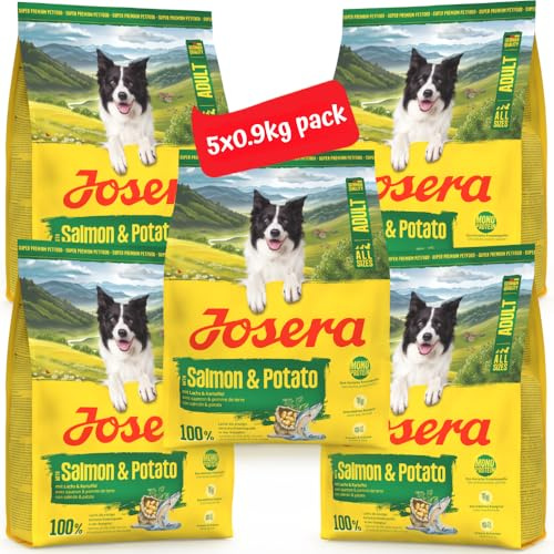 JOSERA Lachs & Kartoffel | 5X 900 g | Trockenfutter für Erwachsene Hunde | Adult | Monoprotein - 100% Lachs | Getreidefreies Premiumfutter mit Käutern & Früchten - auch für Senioren | proteinarm
