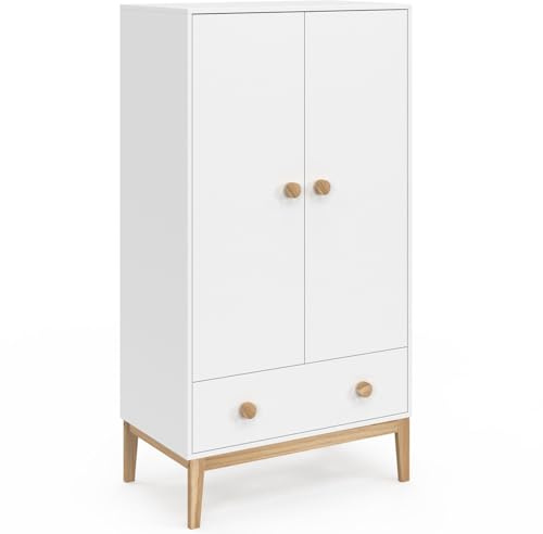 IDMarket - Armoire Enfant 2 Portes Jacob avec tiroir Blanc et Bois