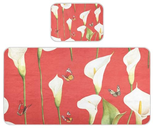 Babymatratze, Motiv: Cartoon-Kalla-Lilie, rote Blume, kühlend, waschbar, 71,1 x 132,1 cm, waschbare Matratzenauflage für Kinder, Erwachsene
