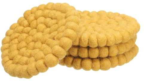 PATIKIL Set of 4 Round Wool Felt Coasters, Absorbent Cute Desk Coaster for Drinks Handmade Felt Table Decor Fun Merino Wool Pads for Bar Home Office Restaurants, Yellow